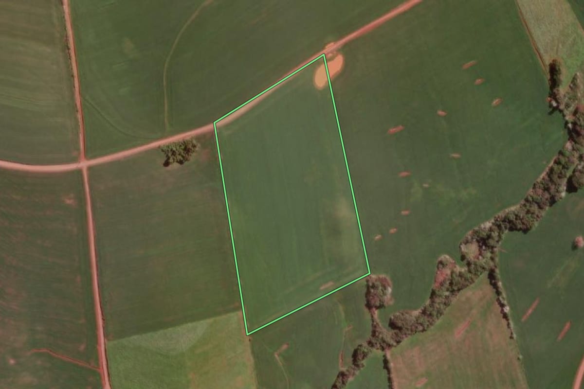 Imagem de satélite do imóvel rural em Miraguaí (RS), com o contorno declarado no CAR desenhado por cima.
