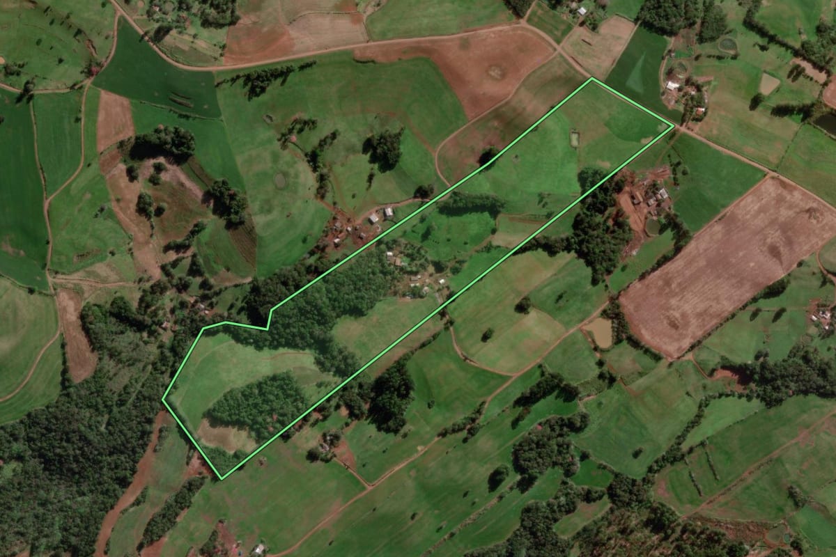 Imagem de satélite do imóvel rural em Miraguaí (RS), com o contorno declarado no CAR desenhado por cima.