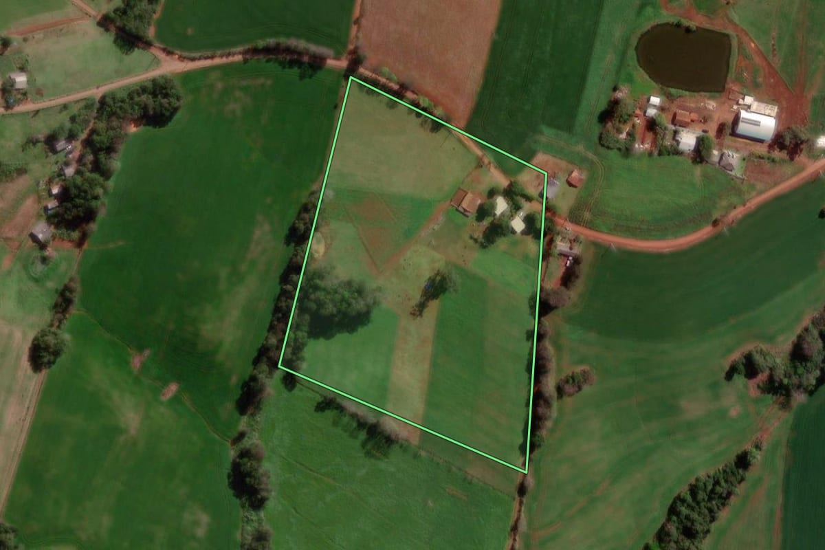 Imagem de satélite do imóvel rural em Miraguaí (RS), com o contorno declarado no CAR desenhado por cima.