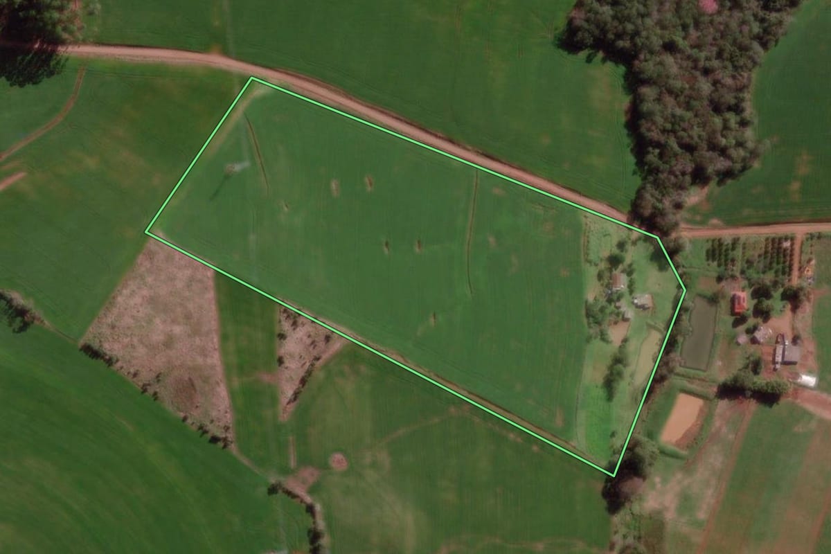 Imagem de satélite do imóvel rural em Miraguaí (RS), com o contorno declarado no CAR desenhado por cima.