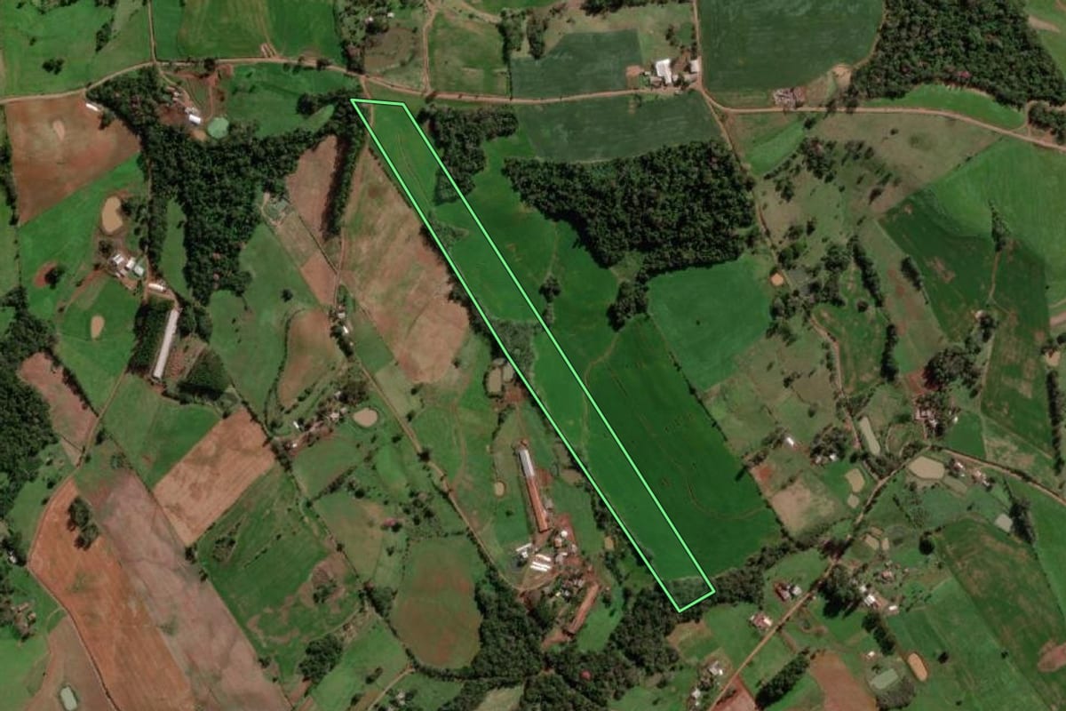 Imagem de satélite do imóvel rural em Miraguaí (RS), com o contorno declarado no CAR desenhado por cima.