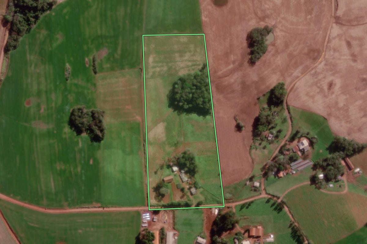 Imagem de satélite do imóvel rural em Miraguaí (RS), com o contorno declarado no CAR desenhado por cima.