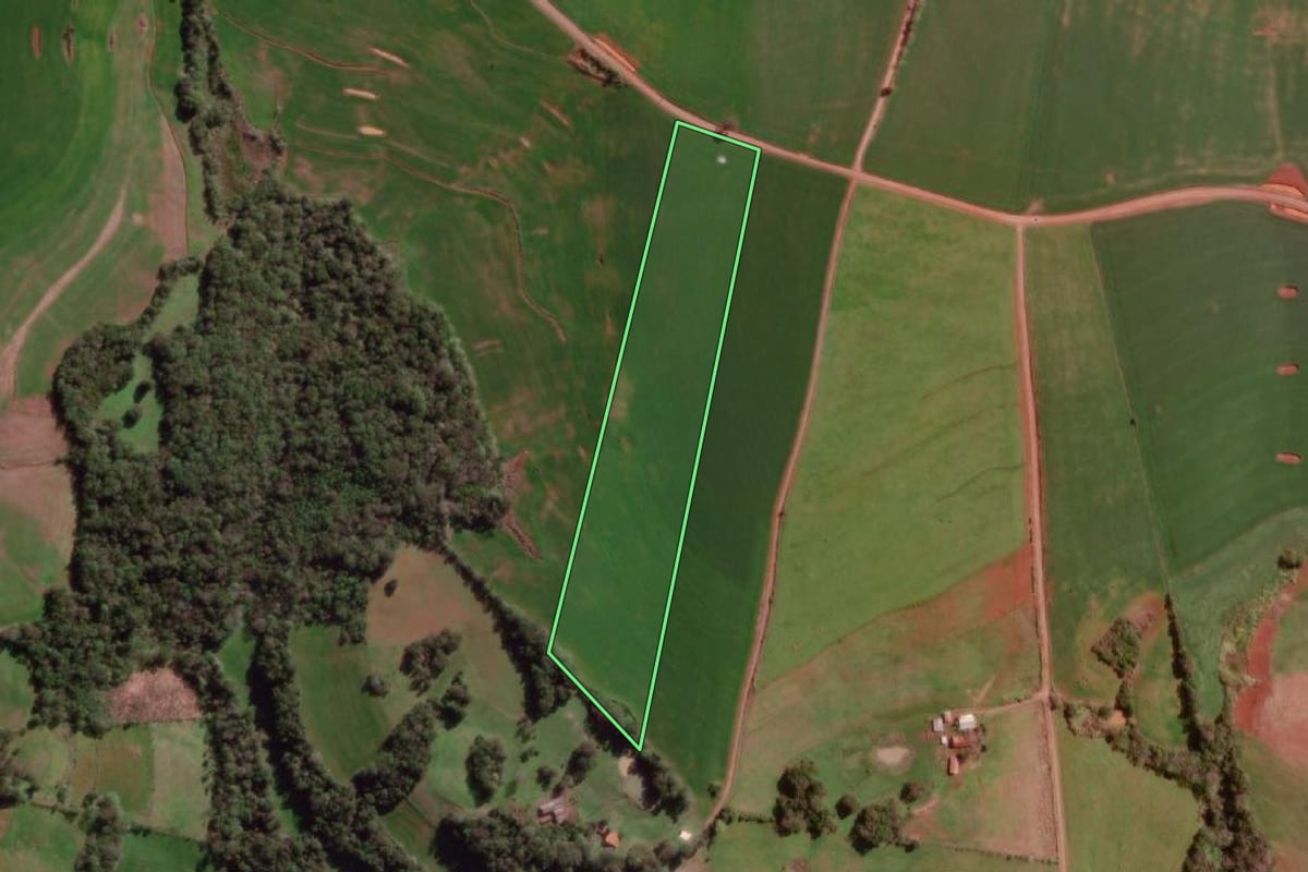 Imagem de satélite do imóvel rural em Miraguaí (RS), com o contorno declarado no CAR desenhado por cima.