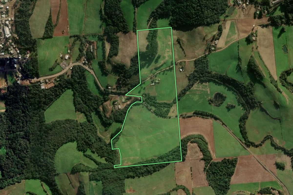 Imagem de satélite do imóvel rural em Montauri (RS), com o contorno declarado no CAR desenhado por cima.
