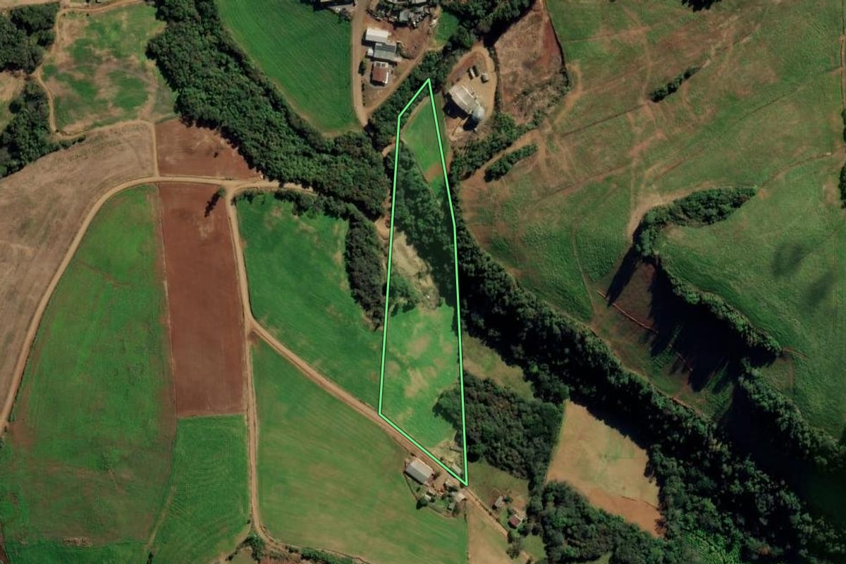 Imagem de satélite do imóvel rural em Montauri (RS), com o contorno declarado no CAR desenhado por cima.