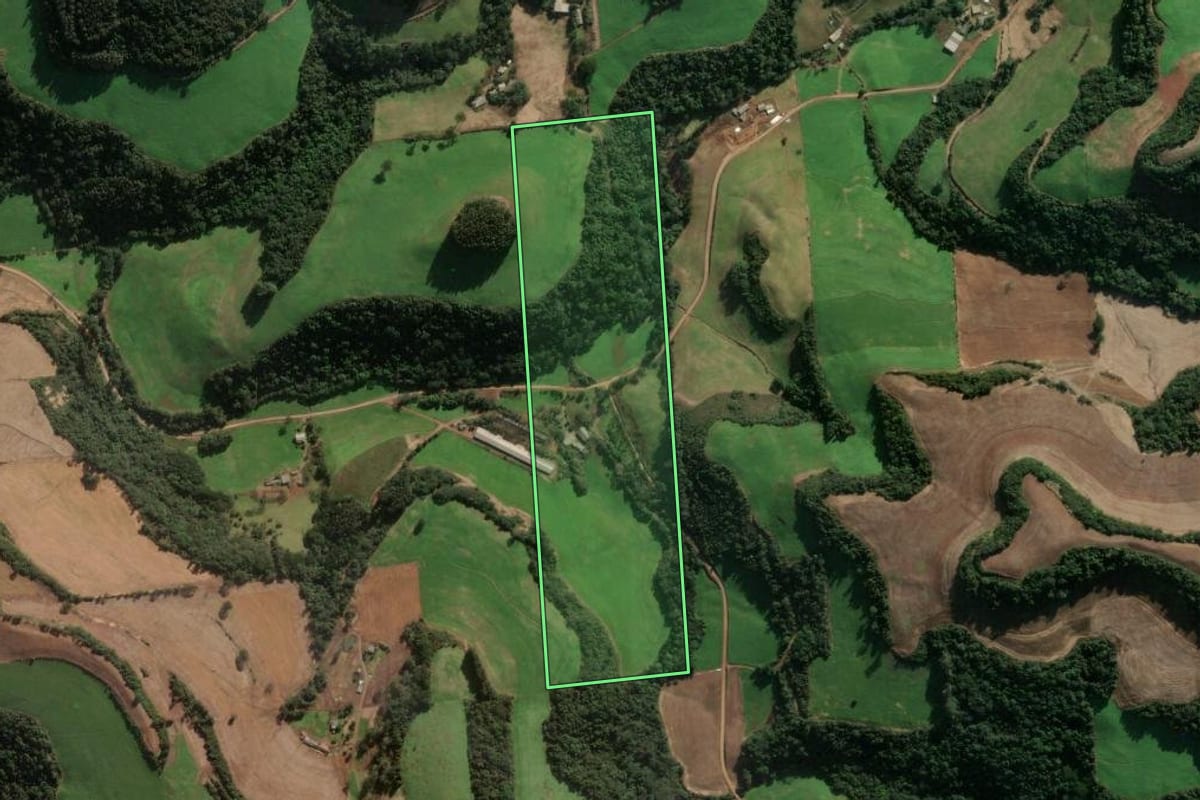 Imagem de satélite do imóvel rural em Montauri (RS), com o contorno declarado no CAR desenhado por cima.