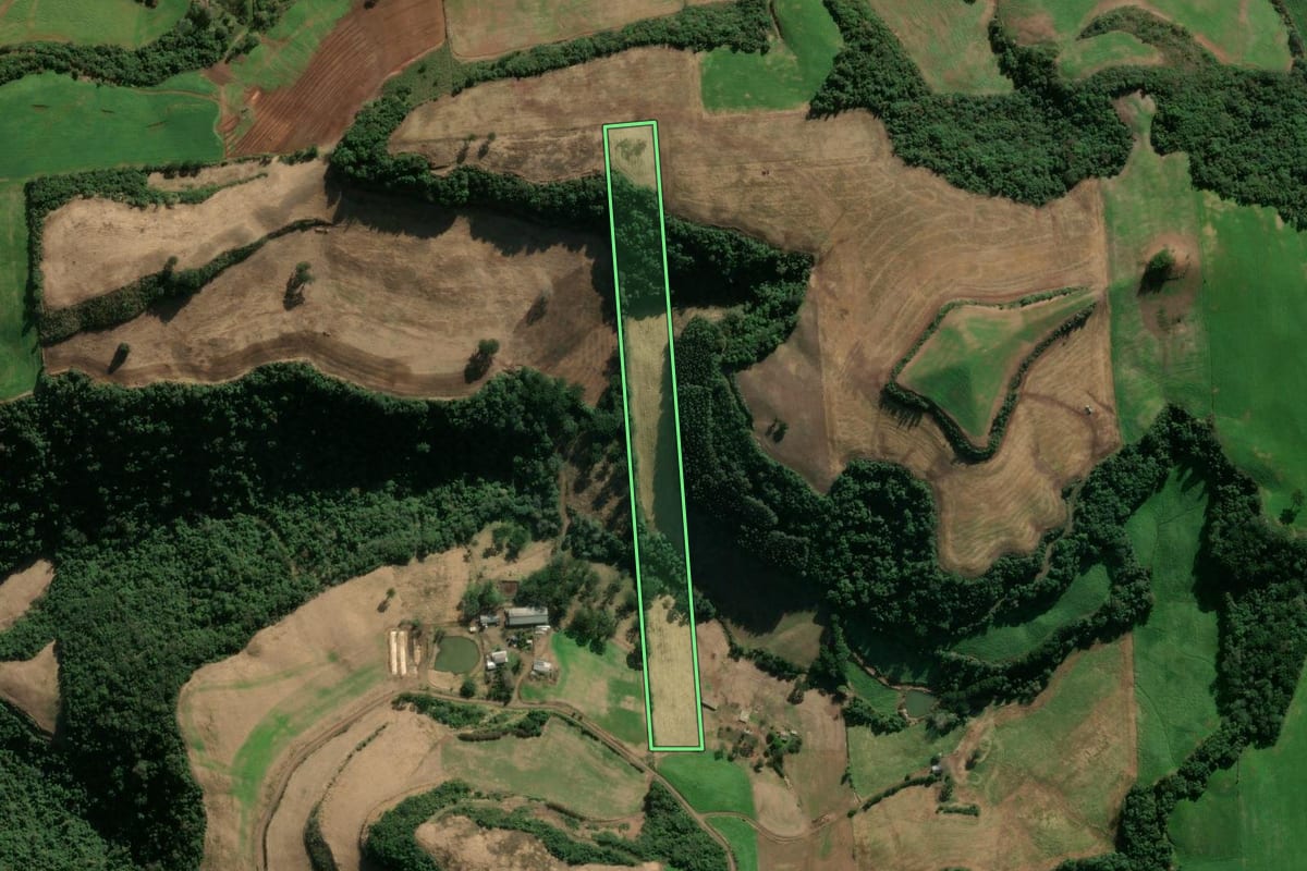 Imagem de satélite do imóvel rural em Montauri (RS), com o contorno declarado no CAR desenhado por cima.