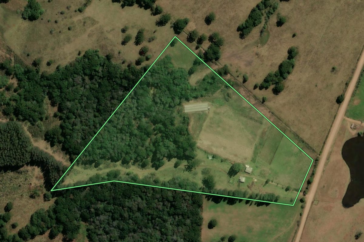 Imagem de satélite do imóvel rural em Monte Alegre dos Campos (RS), com o contorno declarado no CAR desenhado por cima.