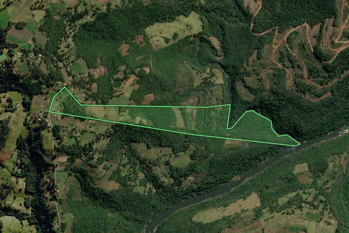 Imagem de satélite do imóvel rural em Monte Alegre dos Campos (RS), com o contorno declarado no CAR desenhado por cima.