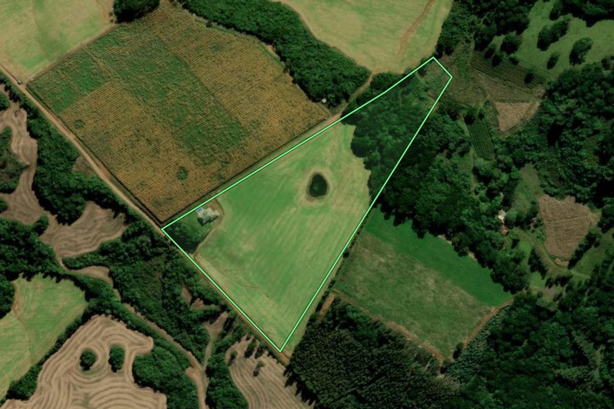 Imagem de satélite do imóvel rural em Monte Alegre dos Campos (RS), com o contorno declarado no CAR desenhado por cima.