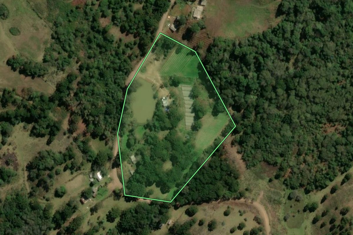 Imagem de satélite do imóvel rural em Monte Alegre dos Campos (RS), com o contorno declarado no CAR desenhado por cima.