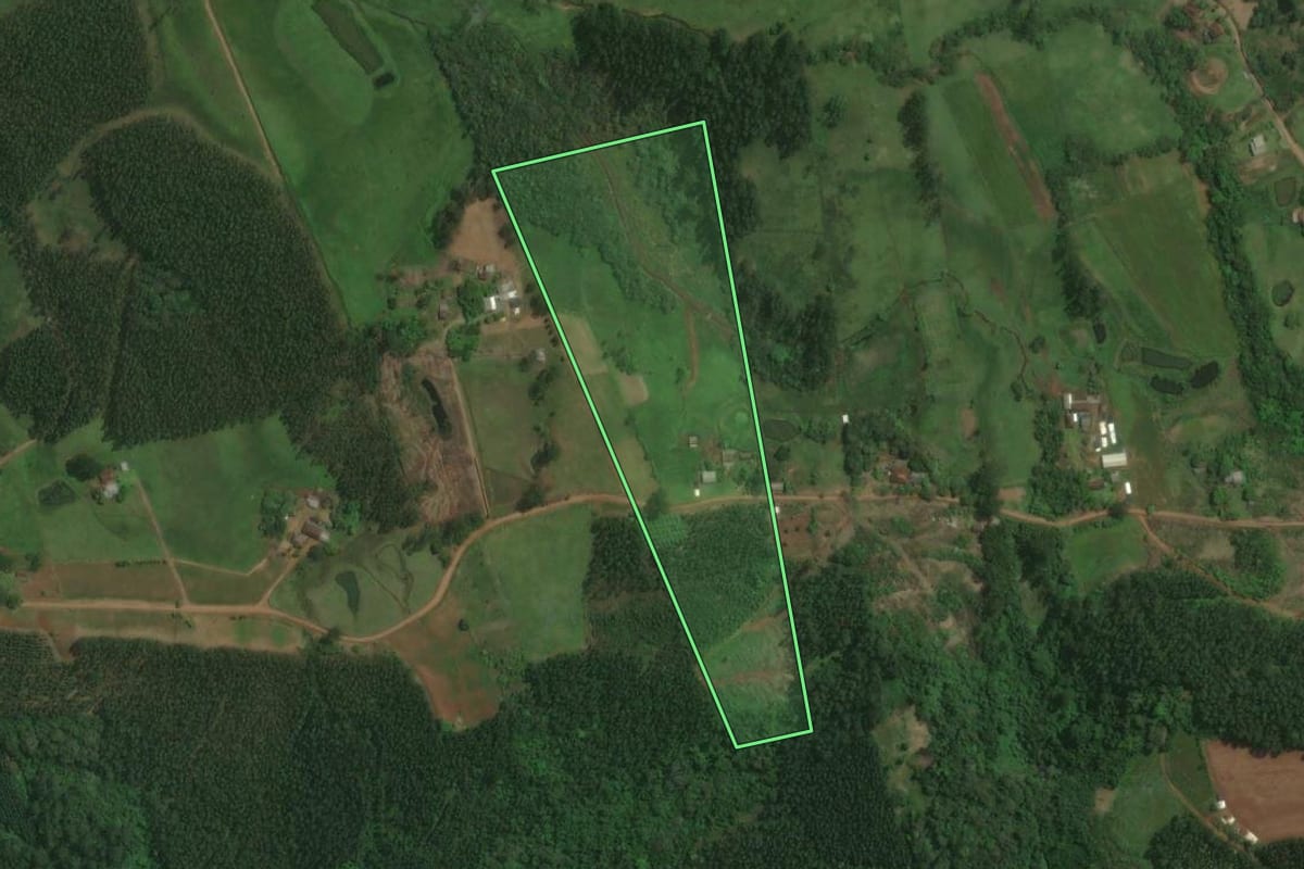 Imagem de satélite do imóvel rural em Montenegro (RS), com o contorno declarado no CAR desenhado por cima.