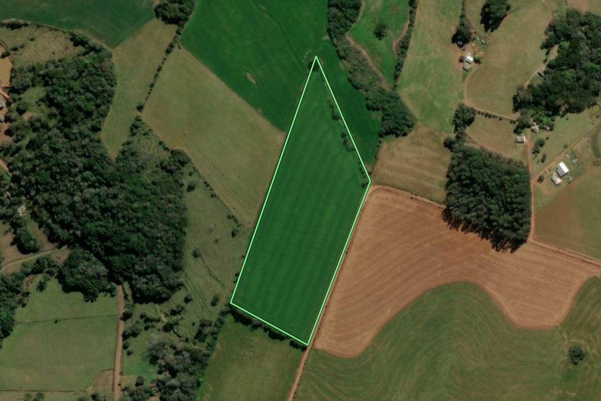 Imagem de satélite do imóvel rural em Mormaço (RS), com o contorno declarado no CAR desenhado por cima.