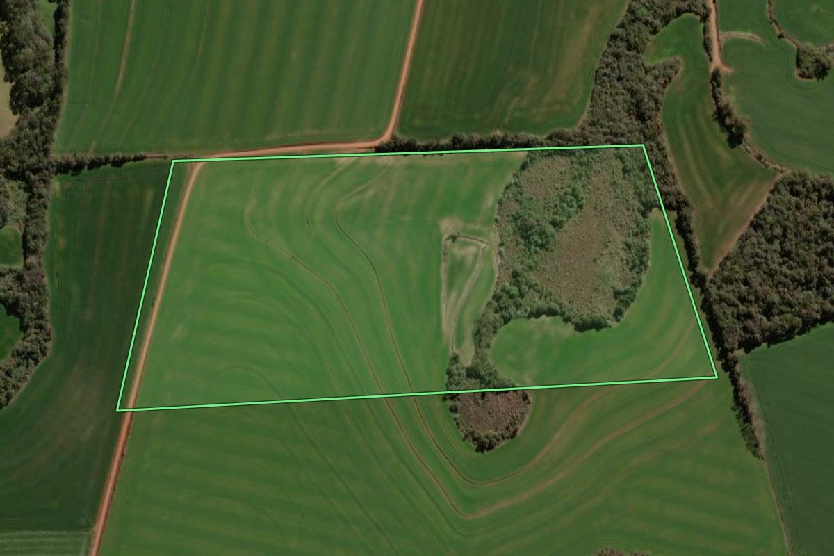 Imagem de satélite do imóvel rural em Mormaço (RS), com o contorno declarado no CAR desenhado por cima.
