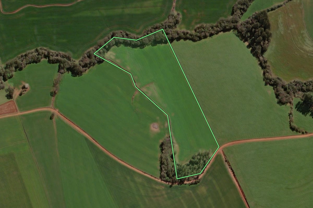 Imagem de satélite do imóvel rural em Mormaço (RS), com o contorno declarado no CAR desenhado por cima.