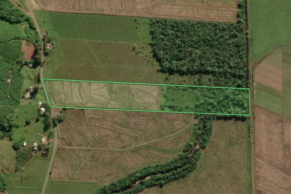 Imagem de satélite do imóvel rural em Morrinhos do Sul (RS), com o contorno declarado no CAR desenhado por cima.