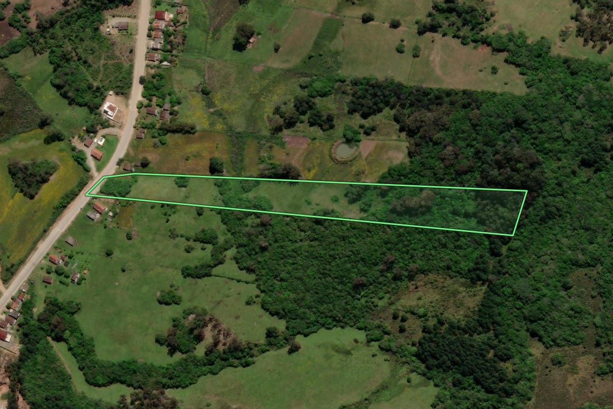 Imagem de satélite do imóvel rural em Morro Redondo (RS), com o contorno declarado no CAR desenhado por cima.