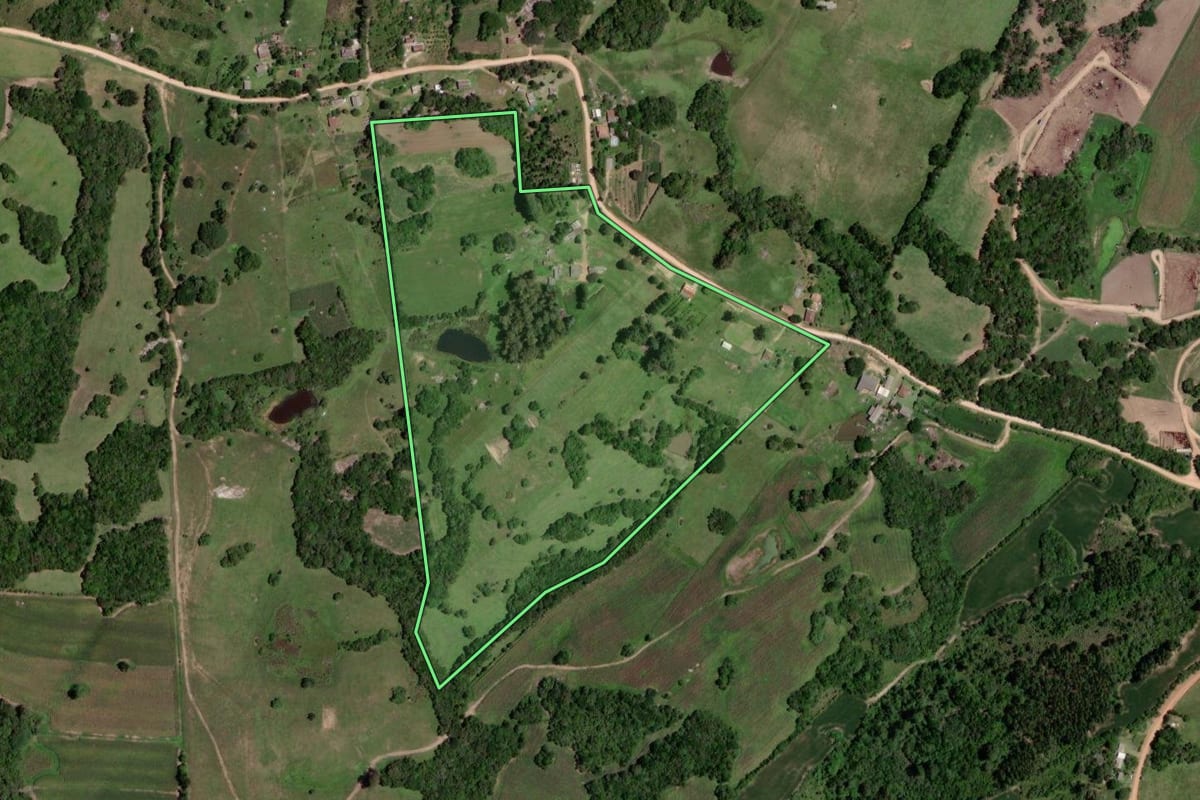 Imagem de satélite do imóvel rural em Morro Redondo (RS), com o contorno declarado no CAR desenhado por cima.