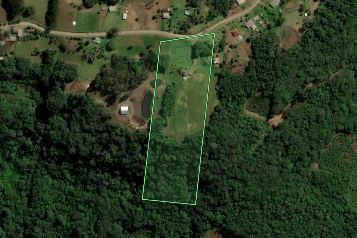 Imagem de satélite do imóvel rural em Morro Reuter (RS), com o contorno declarado no CAR desenhado por cima.