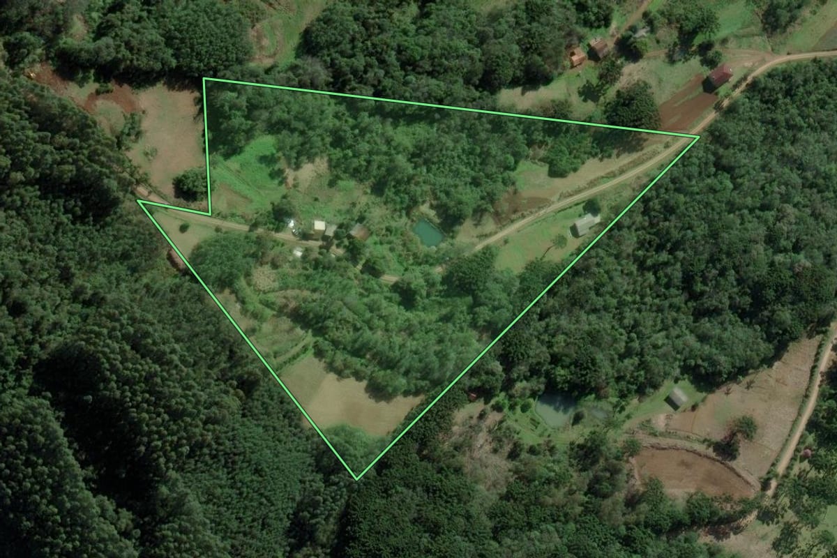 Imagem de satélite do imóvel rural em Morro Reuter (RS), com o contorno declarado no CAR desenhado por cima.