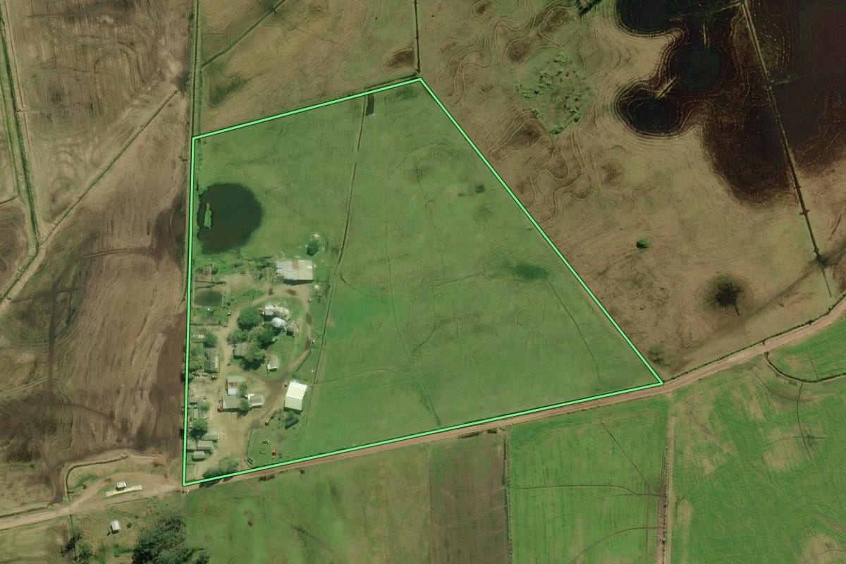 Imagem de satélite do imóvel rural em Mostardas (RS), com o contorno declarado no CAR desenhado por cima.