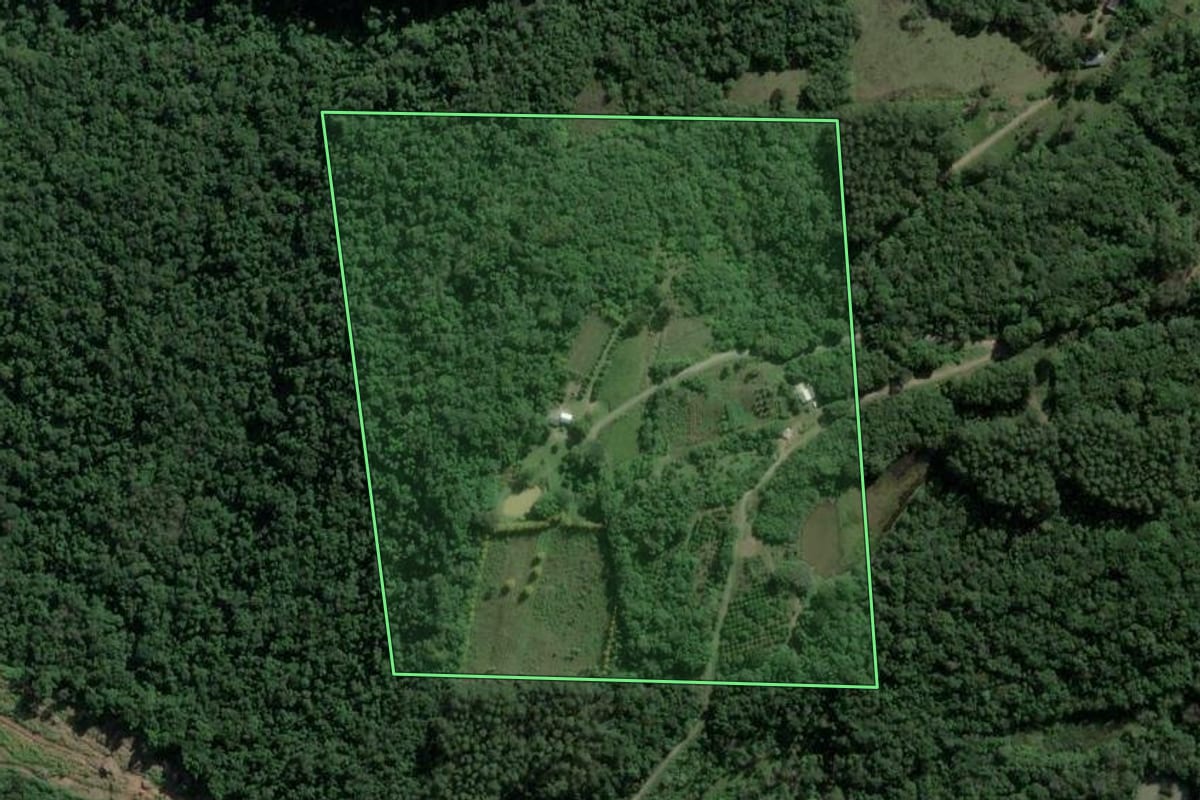 Imagem de satélite do imóvel rural em Muçum (RS), com o contorno declarado no CAR desenhado por cima.