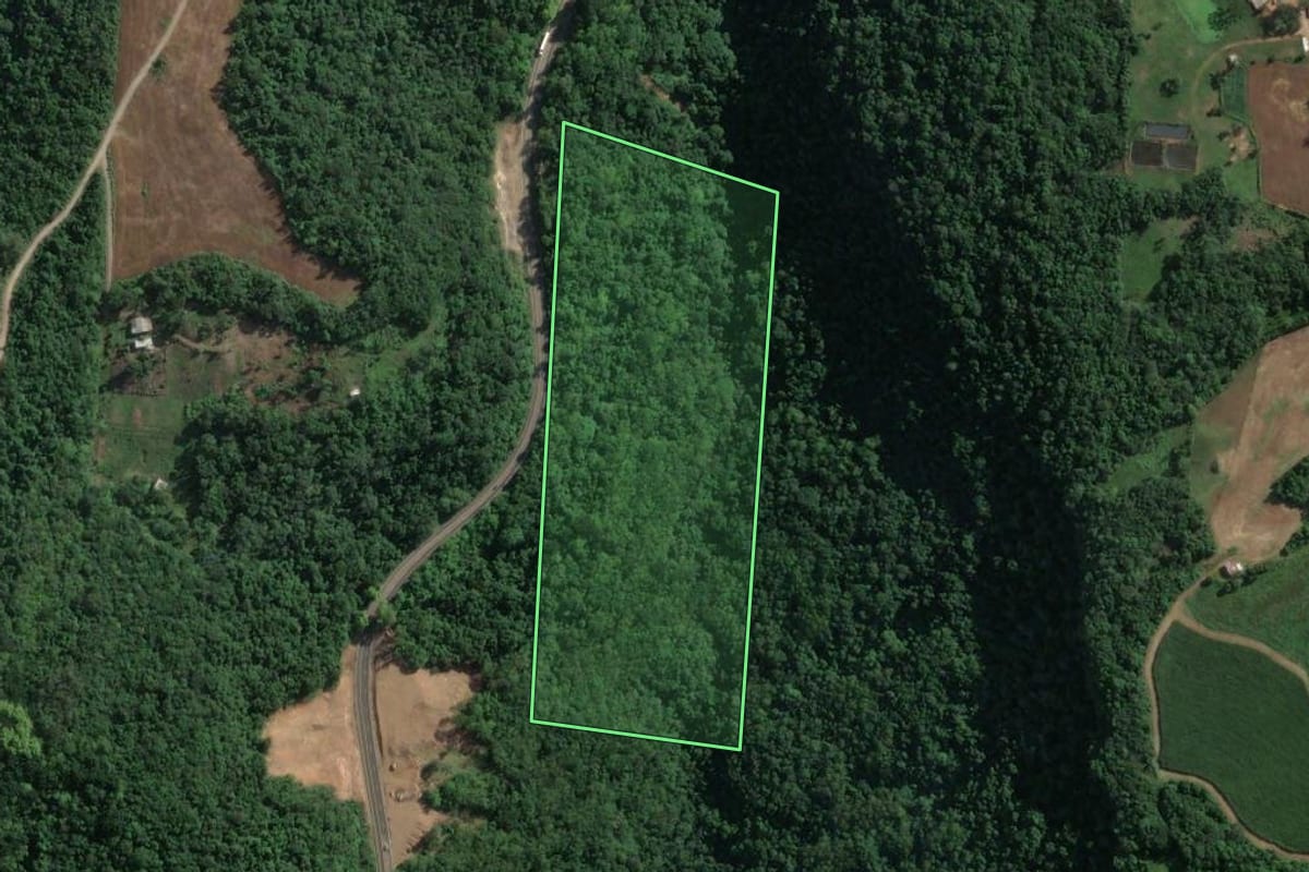 Imagem de satélite do imóvel rural em Muçum (RS), com o contorno declarado no CAR desenhado por cima.