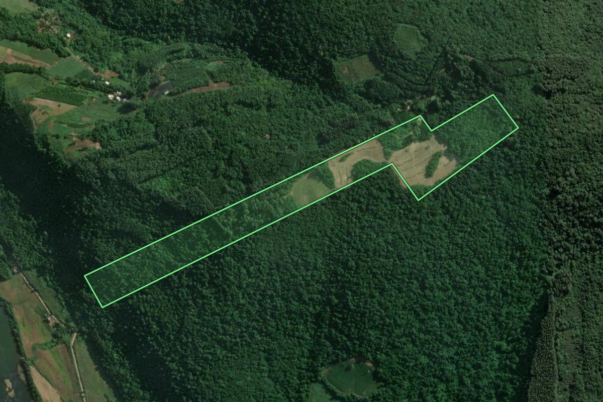 Imagem de satélite do imóvel rural em Muçum (RS), com o contorno declarado no CAR desenhado por cima.