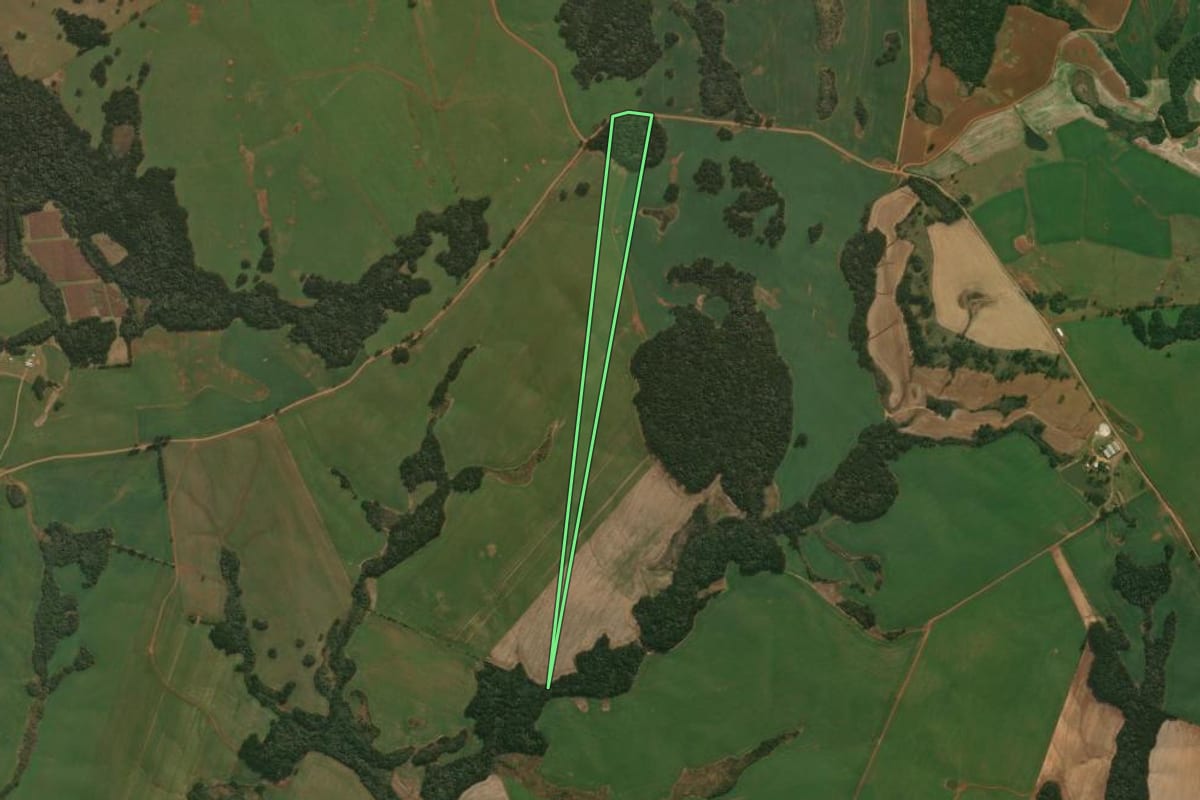 Imagem de satélite do imóvel rural em Muitos Capões (RS), com o contorno declarado no CAR desenhado por cima.