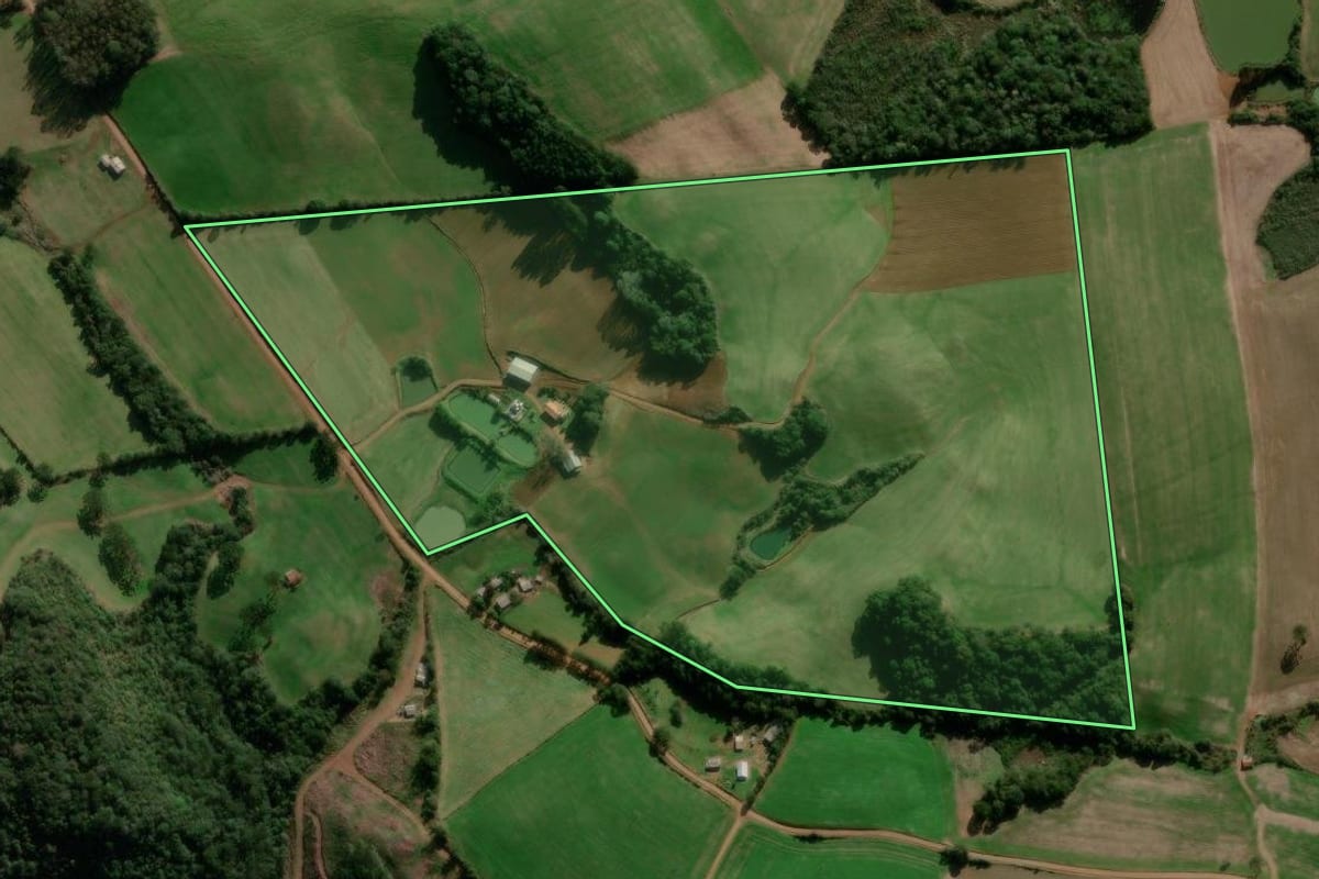 Imagem de satélite do imóvel rural em Muliterno (RS), com o contorno declarado no CAR desenhado por cima.