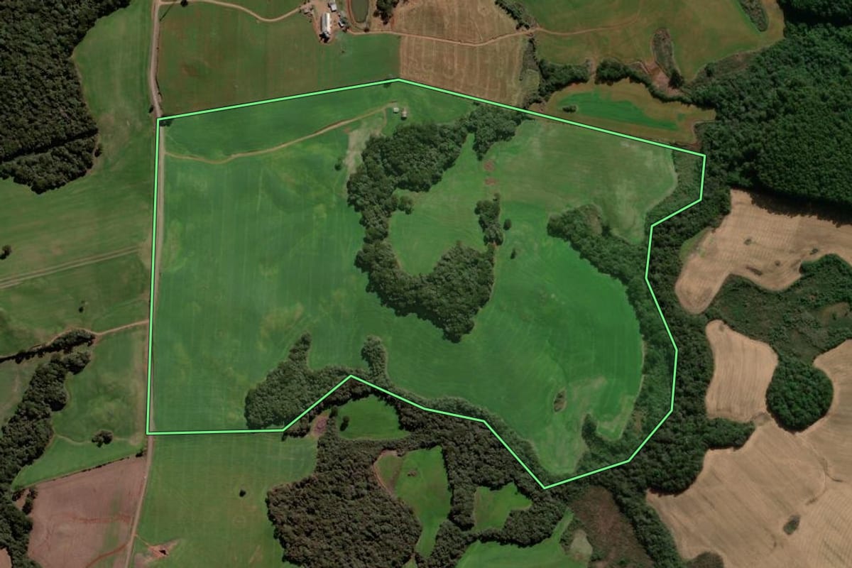 Imagem de satélite do imóvel rural em Muliterno (RS), com o contorno declarado no CAR desenhado por cima.