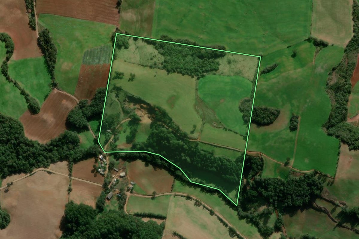 Imagem de satélite do imóvel rural em Muliterno (RS), com o contorno declarado no CAR desenhado por cima.