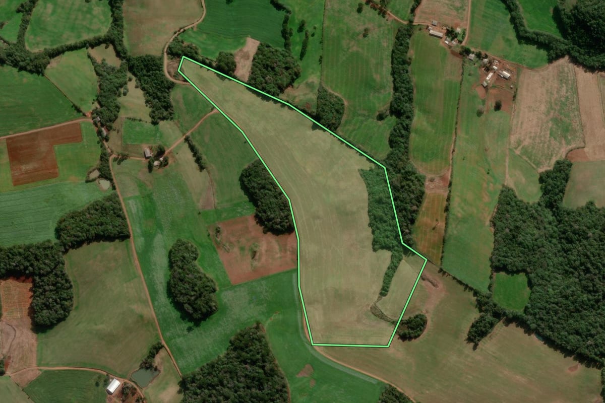 Imagem de satélite do imóvel rural em Muliterno (RS), com o contorno declarado no CAR desenhado por cima.