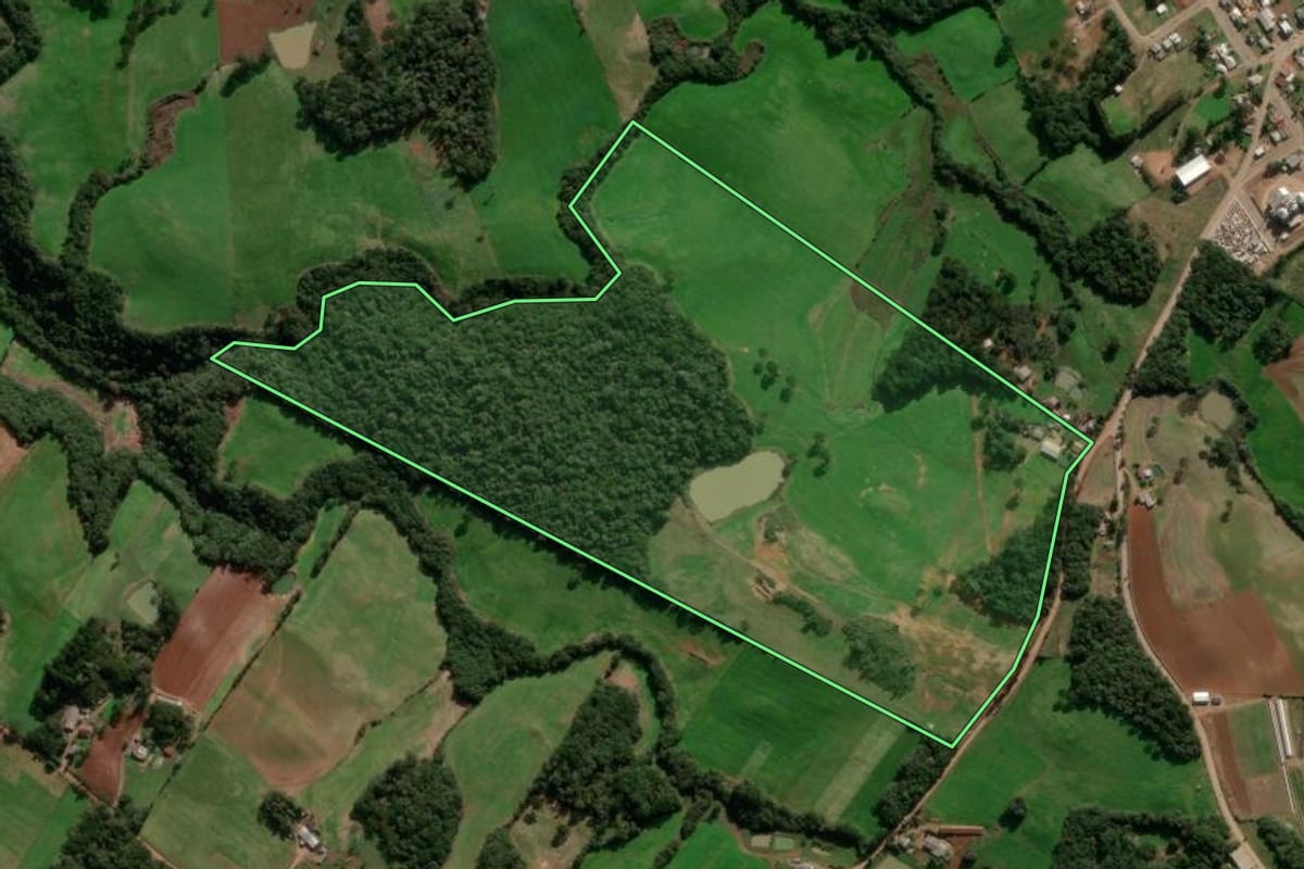 Imagem de satélite do imóvel rural em Muliterno (RS), com o contorno declarado no CAR desenhado por cima.