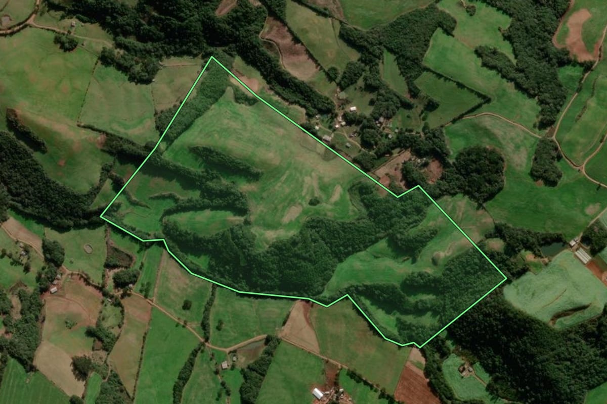 Imagem de satélite do imóvel rural em Muliterno (RS), com o contorno declarado no CAR desenhado por cima.