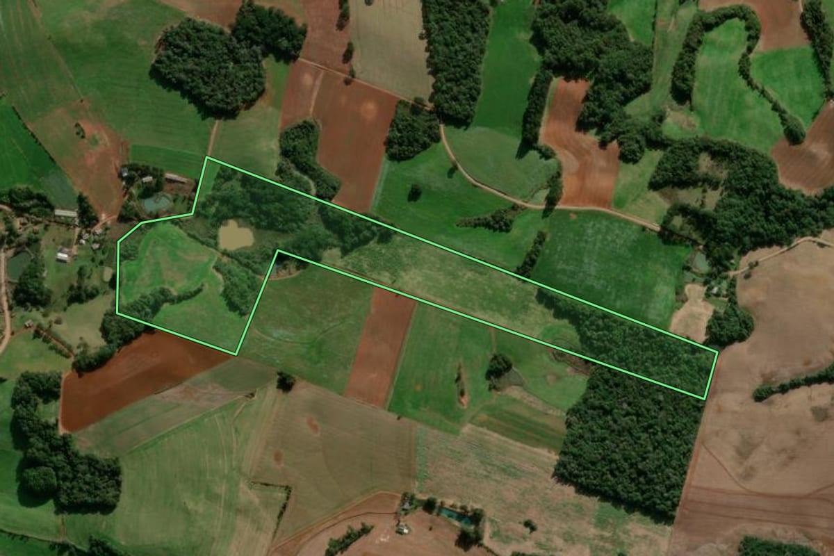Imagem de satélite do imóvel rural em Muliterno (RS), com o contorno declarado no CAR desenhado por cima.