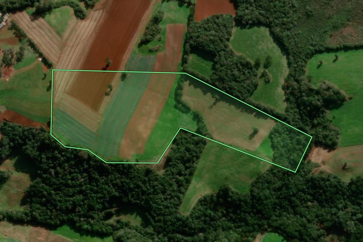 Imagem de satélite do imóvel rural em Muliterno (RS), com o contorno declarado no CAR desenhado por cima.