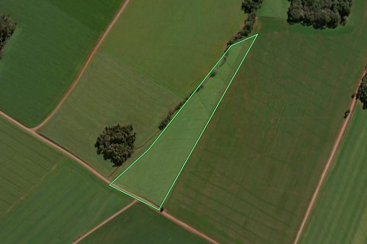 Imagem de satélite do imóvel rural em Não-Me-Toque (RS), com o contorno declarado no CAR desenhado por cima.