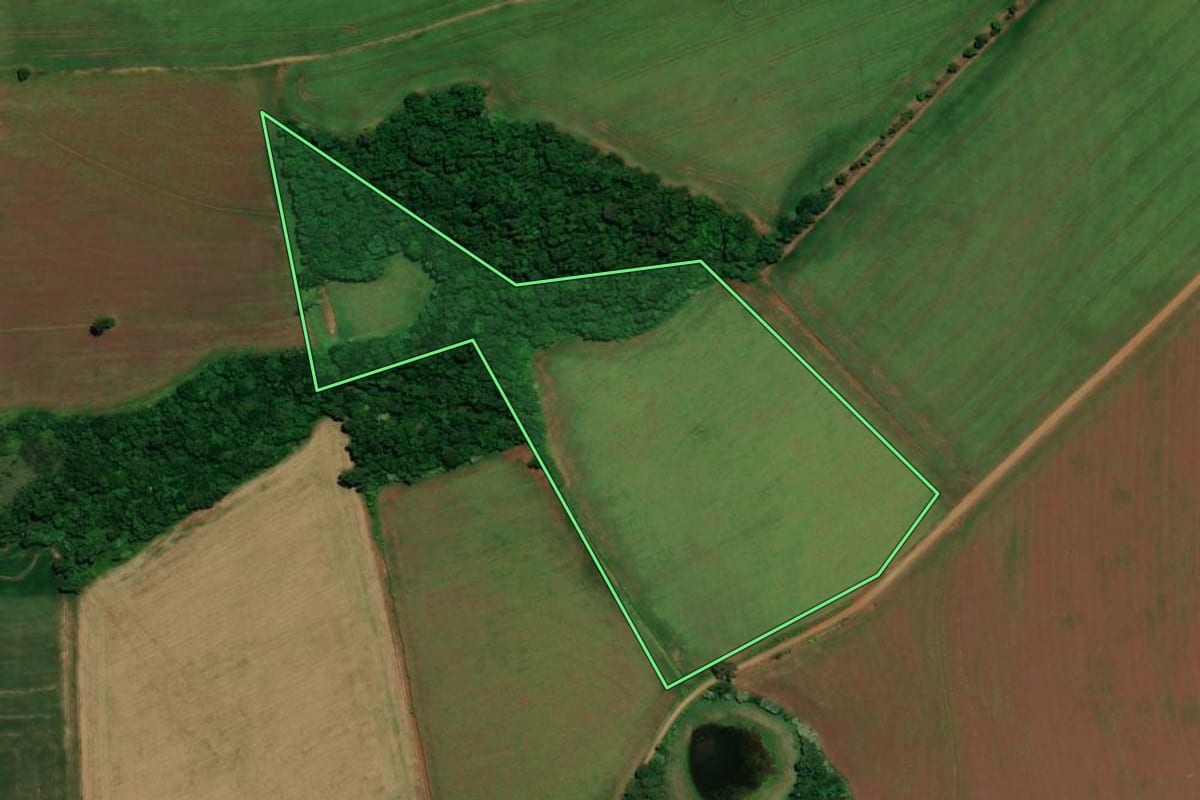 Imagem de satélite do imóvel rural em Não-Me-Toque (RS), com o contorno declarado no CAR desenhado por cima.