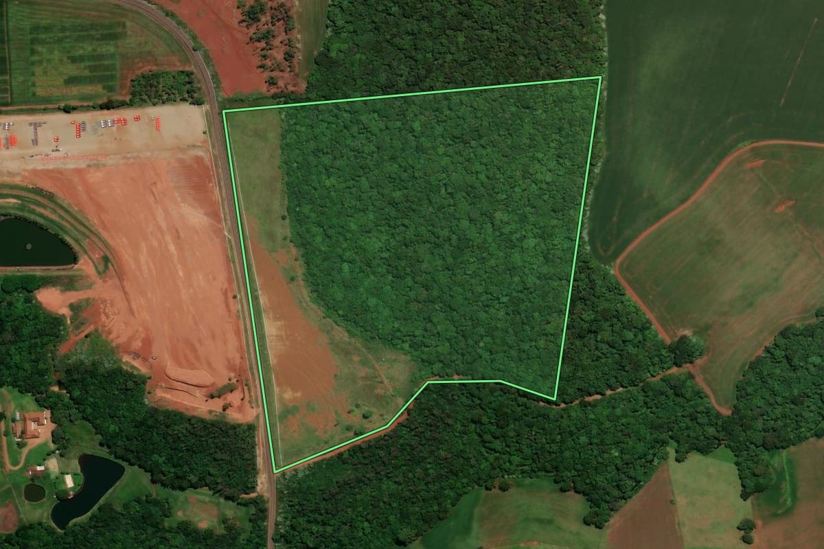 Imagem de satélite do imóvel rural em Não-Me-Toque (RS), com o contorno declarado no CAR desenhado por cima.