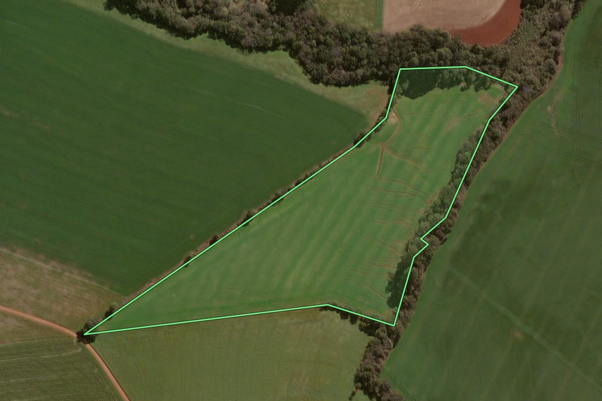 Imagem de satélite do imóvel rural em Não-Me-Toque (RS), com o contorno declarado no CAR desenhado por cima.