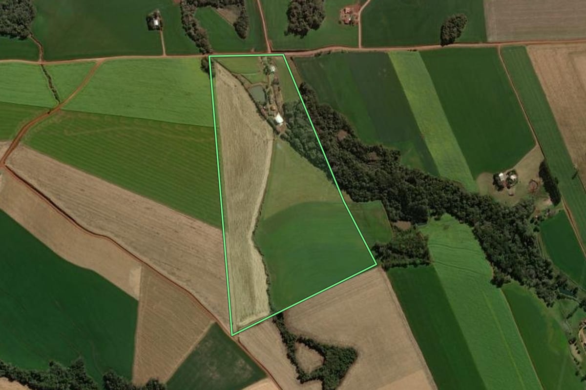 Imagem de satélite do imóvel rural em Não-Me-Toque (RS), com o contorno declarado no CAR desenhado por cima.