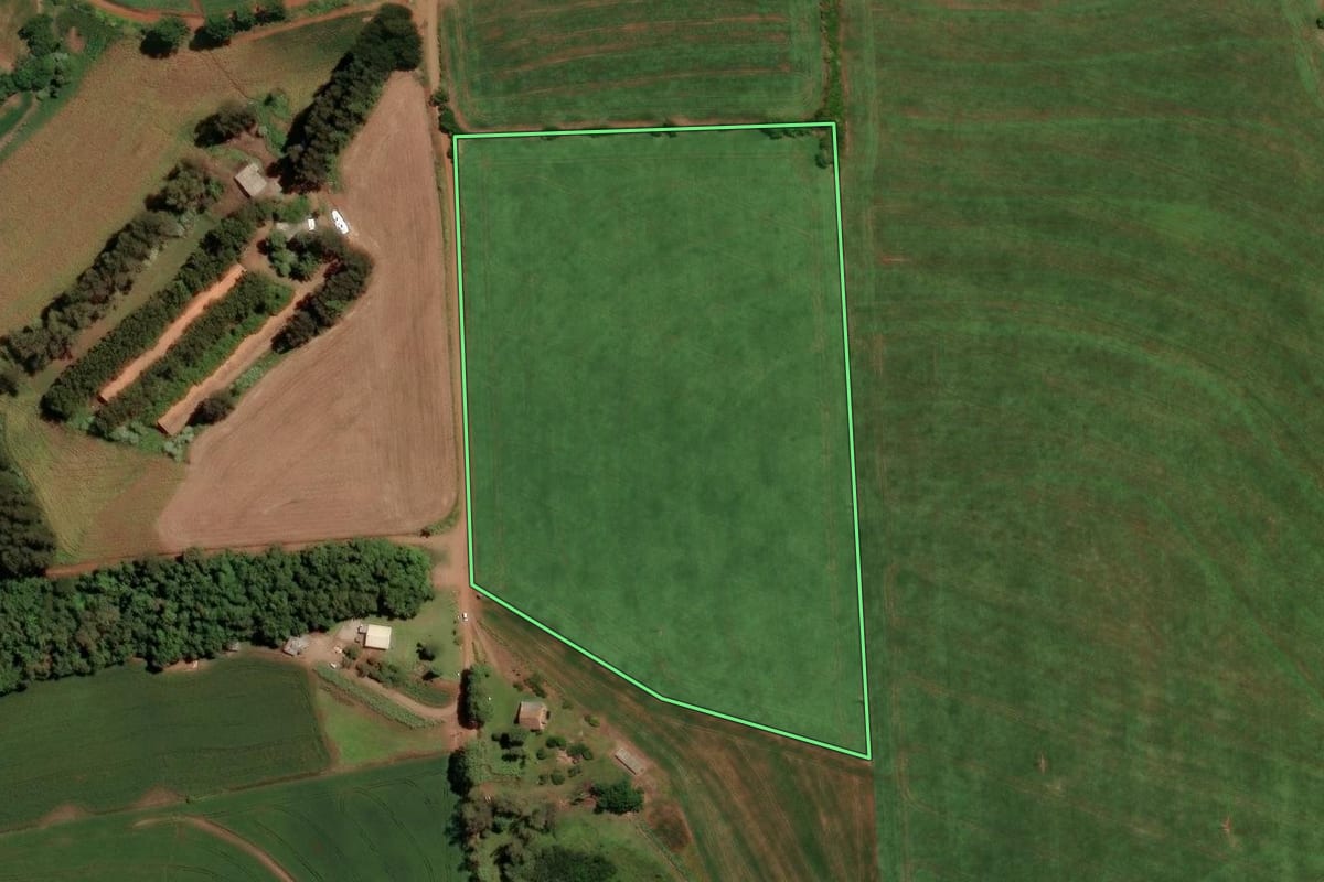 Imagem de satélite do imóvel rural em Nicolau Vergueiro (RS), com o contorno declarado no CAR desenhado por cima.