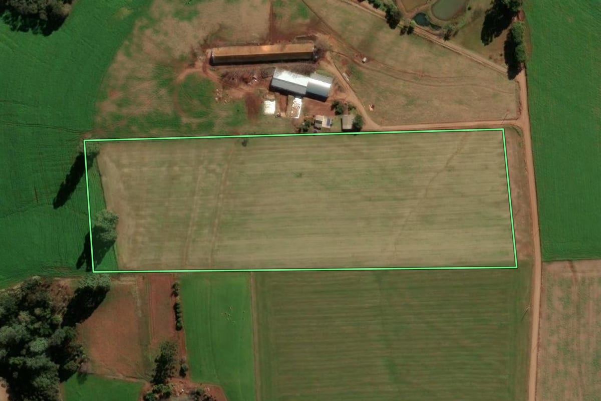 Imagem de satélite do imóvel rural em Nicolau Vergueiro (RS), com o contorno declarado no CAR desenhado por cima.
