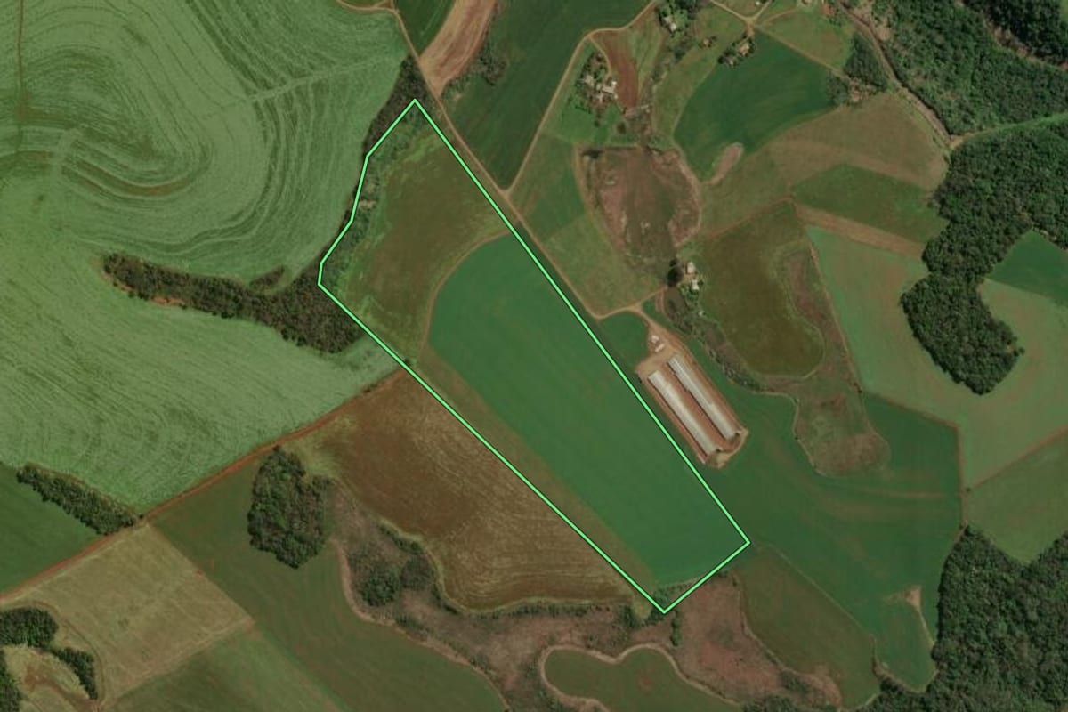 Imagem de satélite do imóvel rural em Nonoai (RS), com o contorno declarado no CAR desenhado por cima.