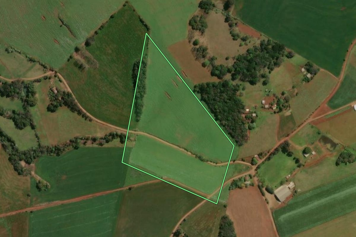 Imagem de satélite do imóvel rural em Nonoai (RS), com o contorno declarado no CAR desenhado por cima.