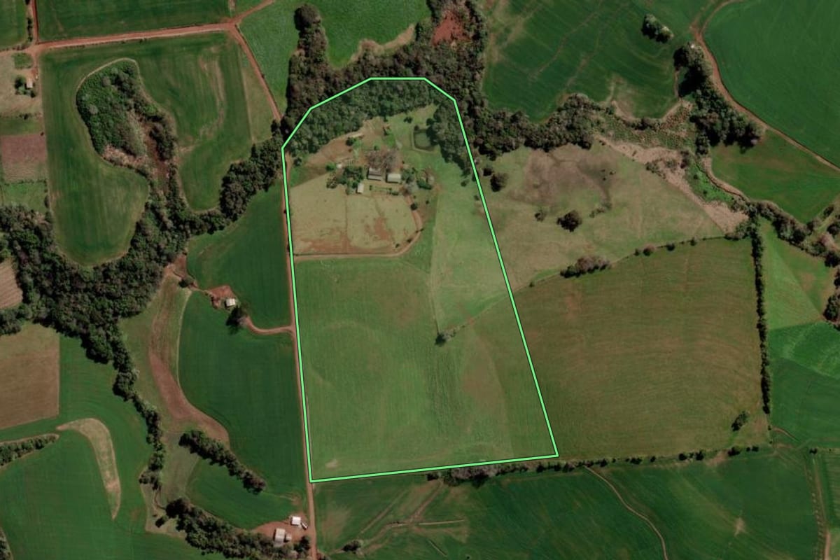 Imagem de satélite do imóvel rural em Nonoai (RS), com o contorno declarado no CAR desenhado por cima.