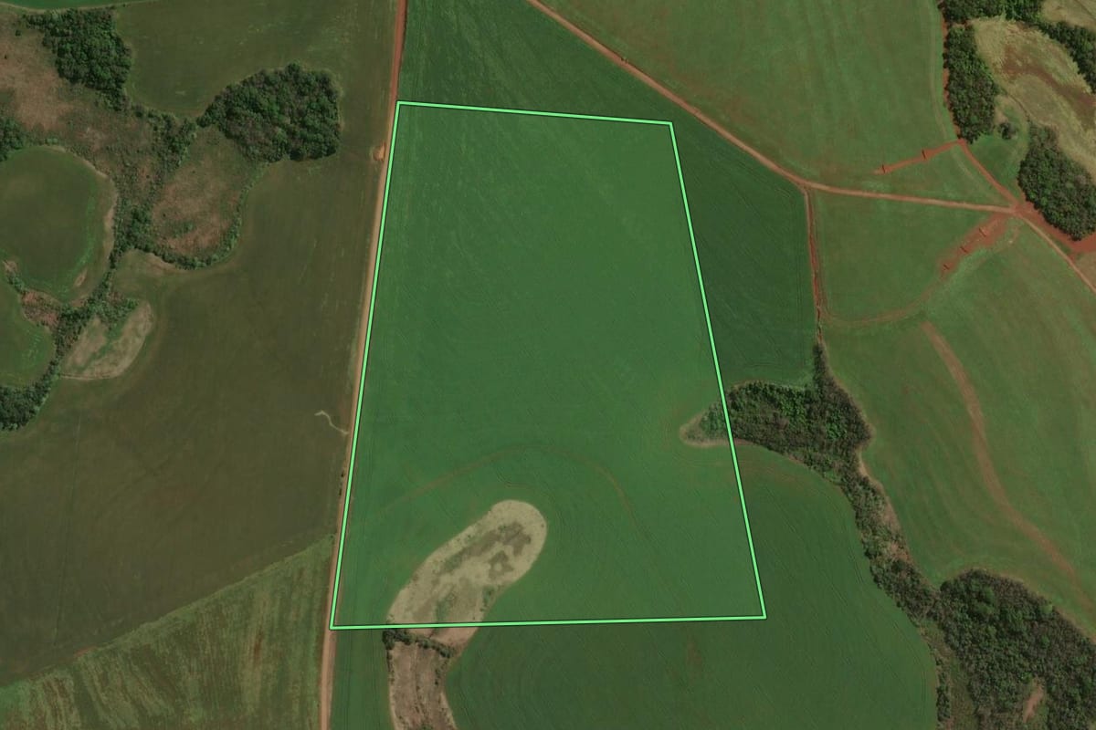 Imagem de satélite do imóvel rural em Nonoai (RS), com o contorno declarado no CAR desenhado por cima.