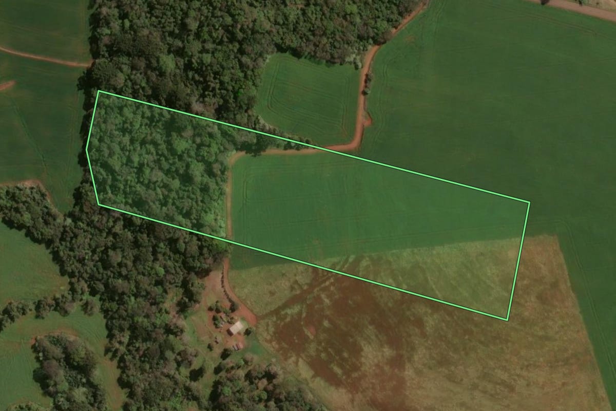 Imagem de satélite do imóvel rural em Nonoai (RS), com o contorno declarado no CAR desenhado por cima.
