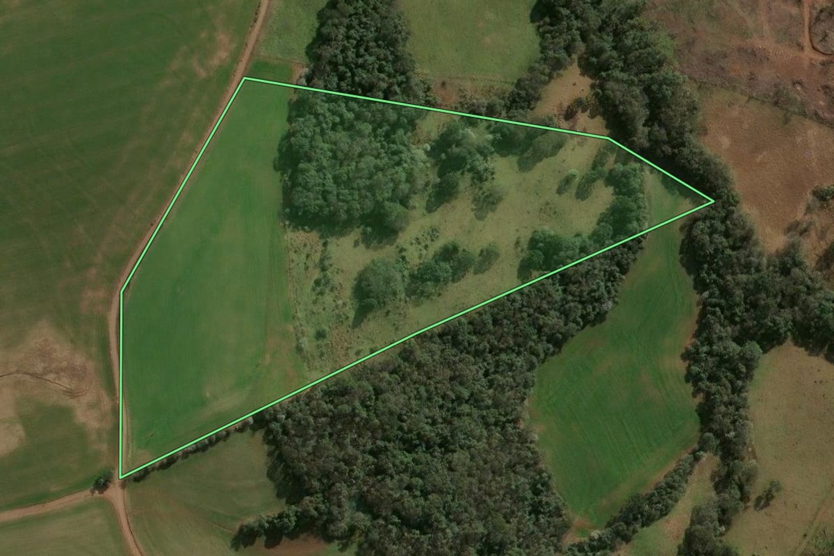 Imagem de satélite do imóvel rural em Nonoai (RS), com o contorno declarado no CAR desenhado por cima.